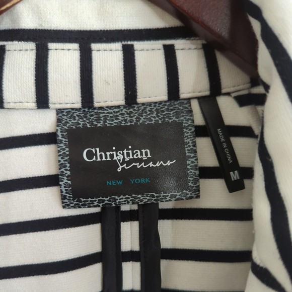 Christian Siriano Womens Black Striped Ruched Sleeves Pocket Blazer Coat Size M - Picture 2 of 8